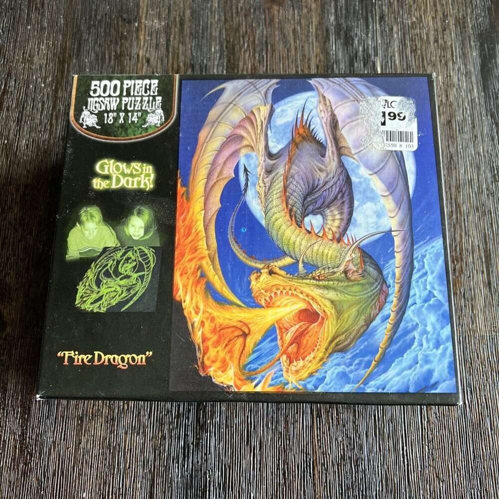 500 Piece Jigsaw Puzzle Fire Dragon Glows In The Dark Vintage 2003 By Meiklejohn